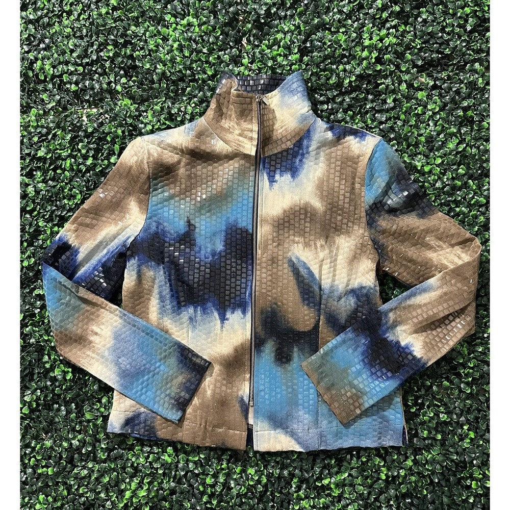 Exclusively Misook Women’s Full Zip Artsy Print Shiny Pailettes Jacket S Y2K